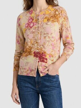 J. Crew Wool Abstract Watercolor‎ Button-Front Cardigan Sweater Medium. Vintage.